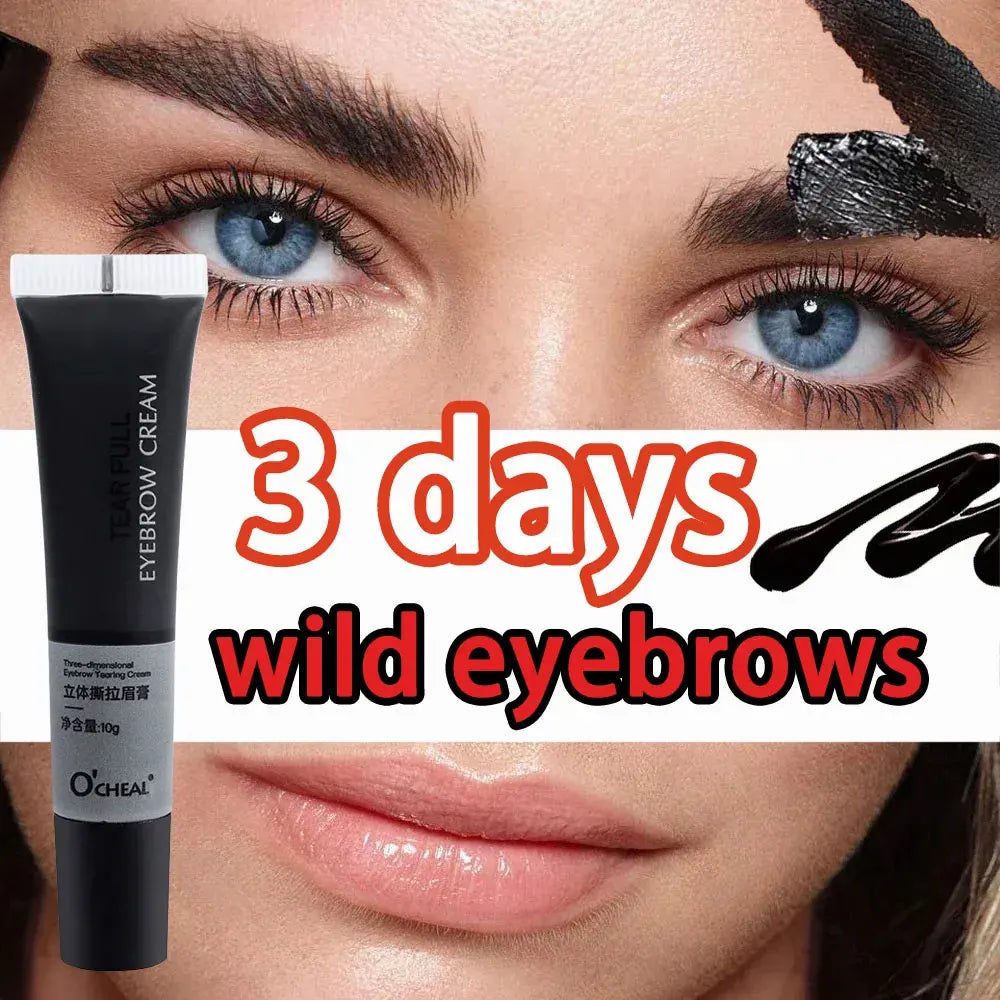 Blushimmer waterproof eyebrow gel cream with semi-permanent tint, showing a close-up of brushed, defined eyebrows in the image.