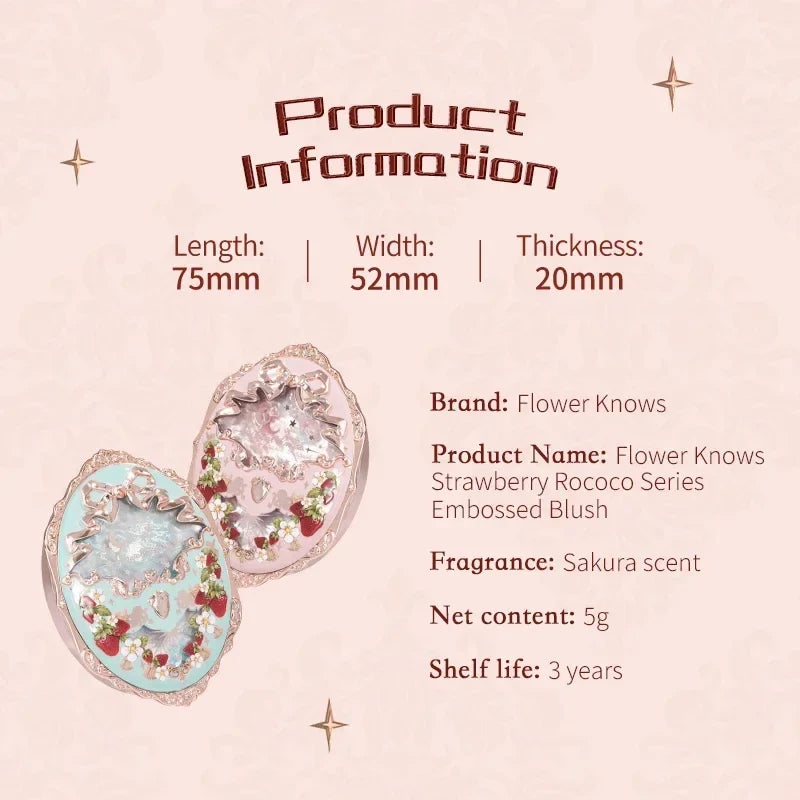 Blushimmer Flower Knows Strawberry Rococo blush palette with embossed berry-colored powder and professional makeup finish.