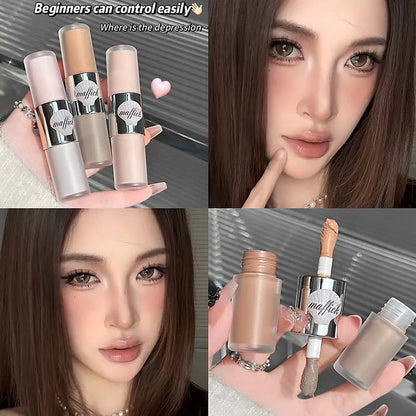Blushimmer double-head liquid matte contour stick with natural bronzer, highlighter, and waterproof gray-brown nose shadow makeup