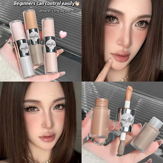 Blushimmer double-head liquid matte contour stick with natural bronzer, highlighter, and waterproof gray-brown nose shadow makeup