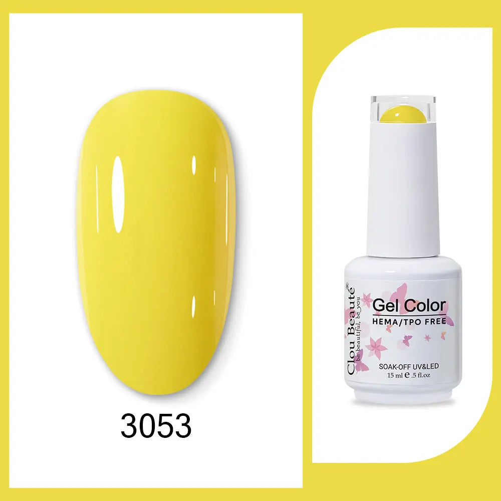 Blushimmer Clou Beaute 15ml red, black, white, green neon gel nail polish with velvet top coat and semi-permanent varnish.