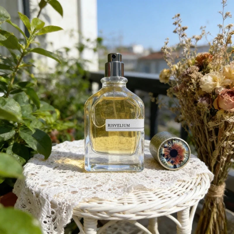 Blushimmer luxury unisex perfume bottle with four fragrance options, featuring woody, oriental, aquatic, and aromatic scents in 50ml bottle.