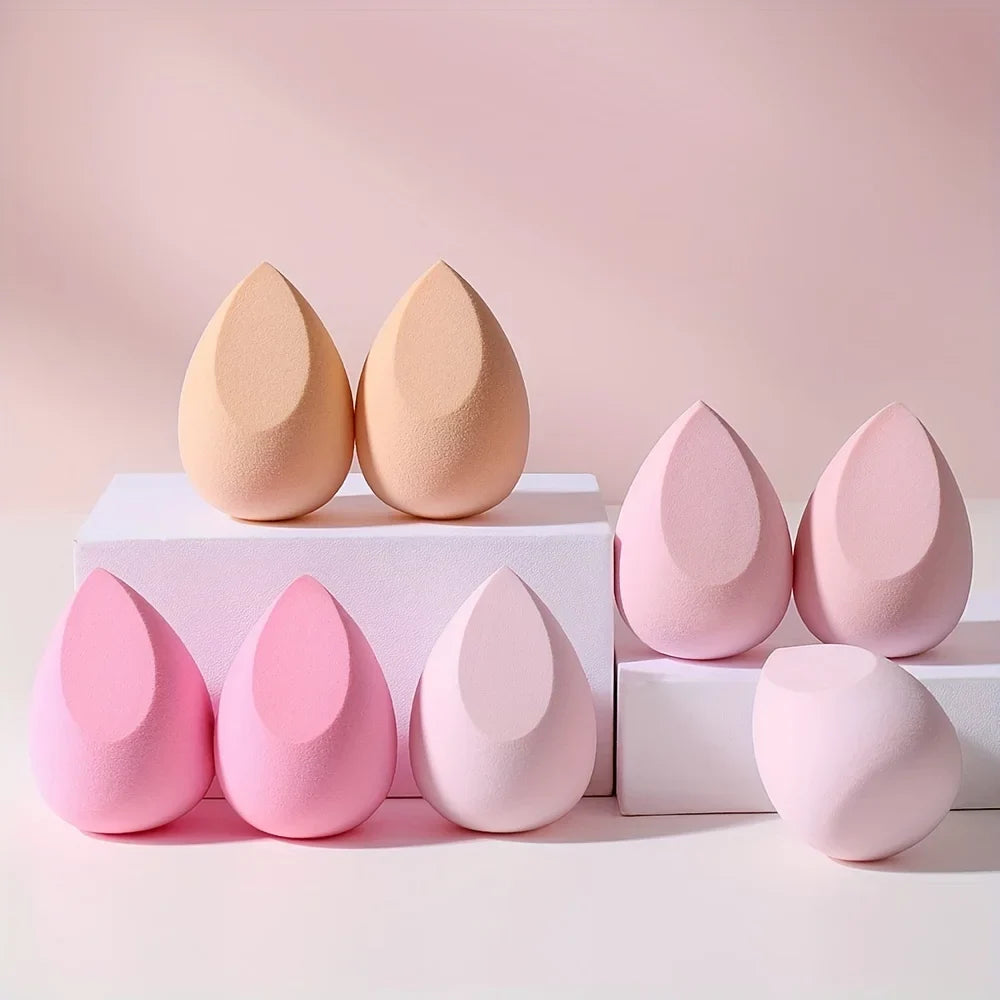 Set of 8 pink makeup sponges from Blushimmer, latex-free blenders for foundation, powder, and cream application, beginner-friendly.