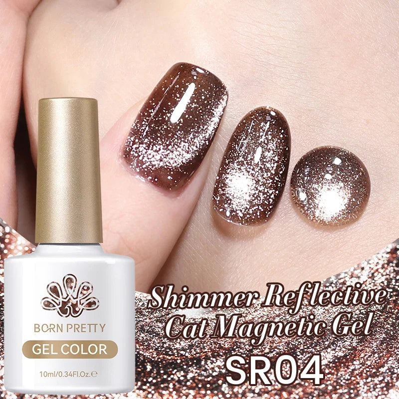 Silver shining reflective cat-shaped magnetic gel nail polish by Blushimmer with crystal glitter, suitable for UV and LED nail art.
