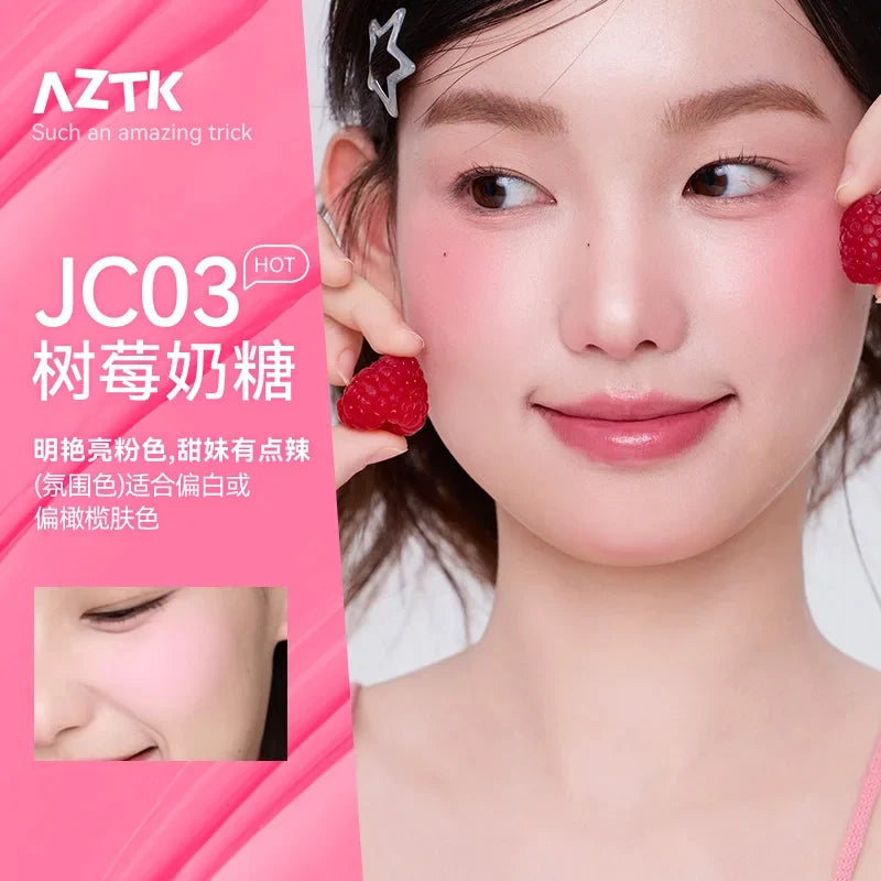 Blushimmer AZTK liquid blush in JC04, featuring a moisturizing, long-lasting pink cheek color for a natural makeup look