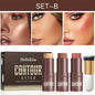 Set of 4 Blushimmer contour, highlighter, and blush sticks with contour brush for creating face contours, non-greasy cream formula.