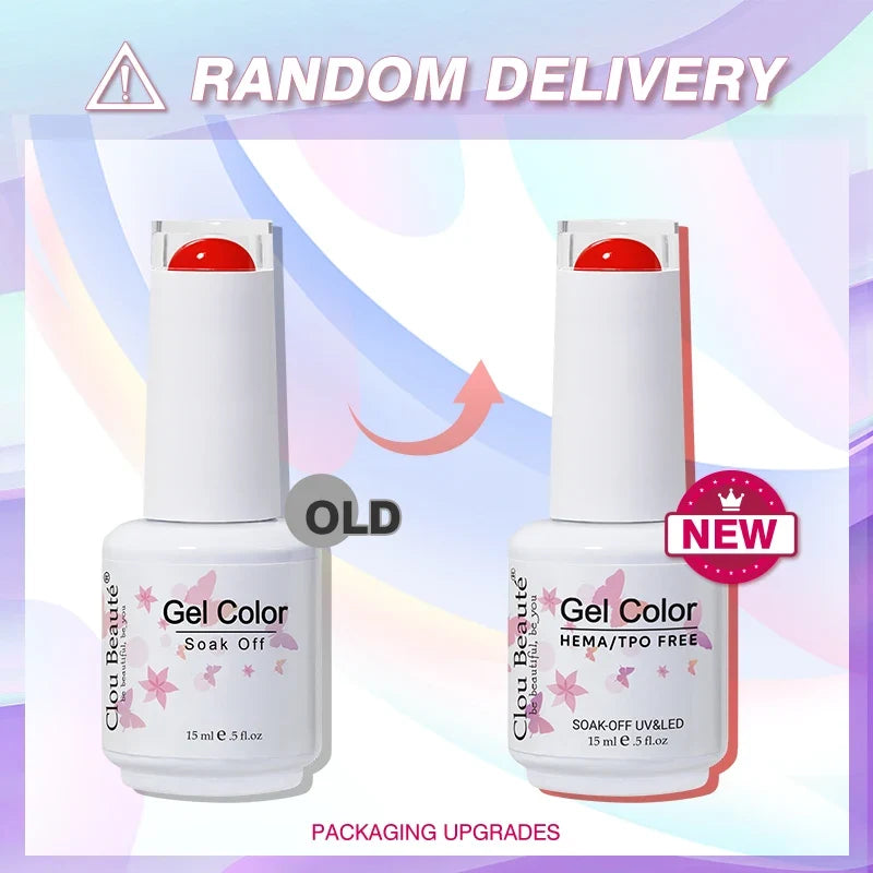 Blushimmer Clou Beaute 15ml neon gel nail polish with red, black, white, and green colors, featuring velvet top coat and semi-permanent finish.