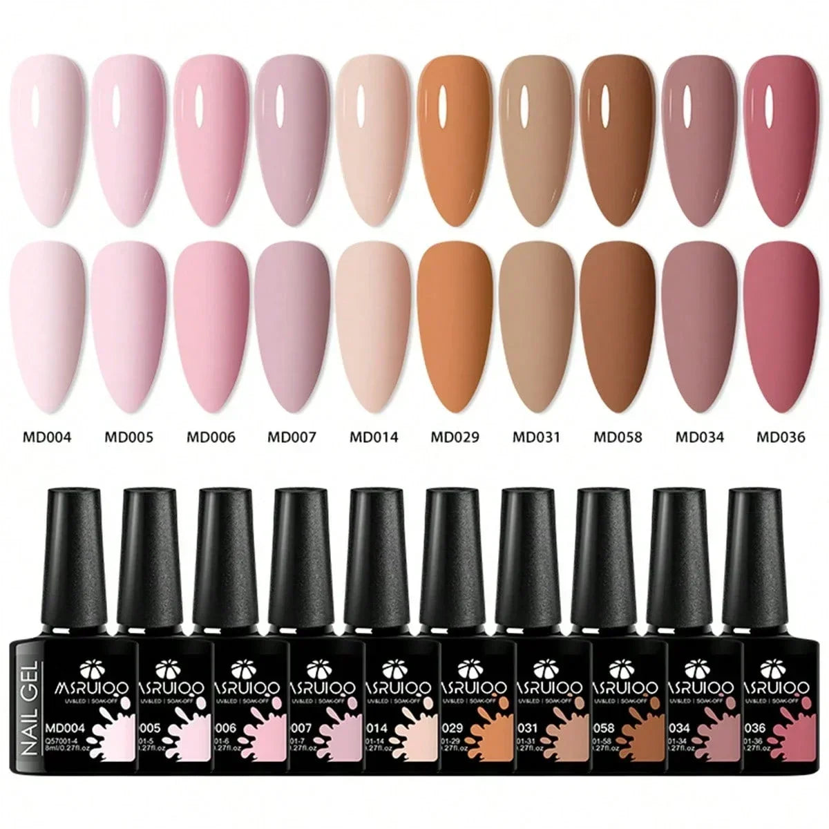 Blushimmer 10-piece HEMA-free gel nail polish set with assorted colors for DIY nail art, long-lasting hybrid UV/LED manicure kit