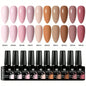 Blushimmer 10-piece HEMA-free gel nail polish set with assorted colors for DIY nail art, long-lasting hybrid UV/LED manicure kit