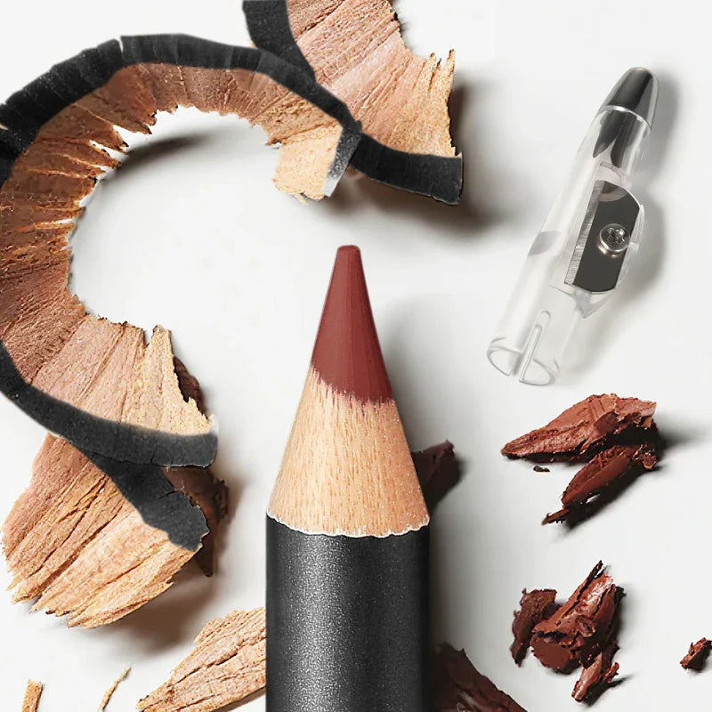 Blushimmer waterproof matte lipliner pencil in red, showing a sleek pencil with red lipstick swatch and packaging for long-lasting lips