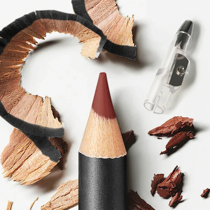 Blushimmer waterproof matte lipliner pencil in red, showing a sleek pencil with red lipstick swatch and packaging for long-lasting lips