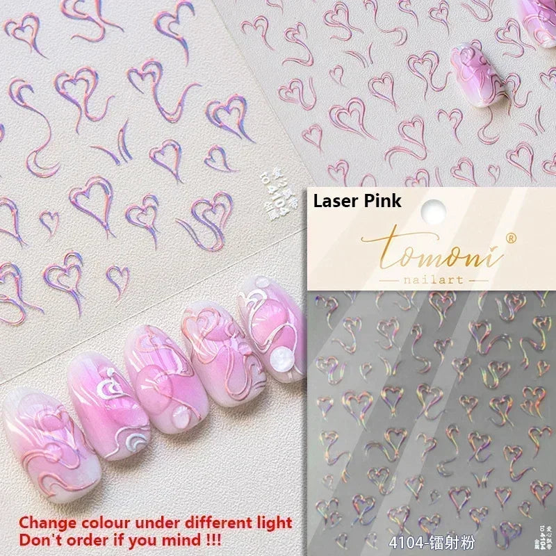Colorful Cat's Eye 5D Gradient European love heart gem nail art stickers by Blushimmer with geometric crystal designs for manicures.