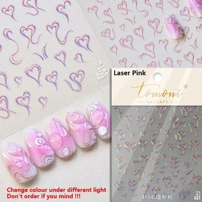 Colorful Cat's Eye 5D Gradient European love heart gem nail art stickers by Blushimmer with geometric crystal designs for manicures.
