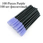 Set of 100 disposable micro eyelash extension brushes, mascara wands, and eyebrow spoolers from Blushimmer for makeup application.