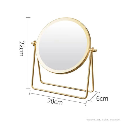 Blushimmer 360-degree rotating iron desktop makeup mirror with textured design, stylish and sturdy for ladies' beauty routines.