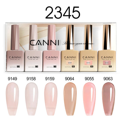 Blushimmer CANNI Nail Gel Polish Kit with 6 pastel gel colors, HEMA free, perfect for French and natural nail designs.