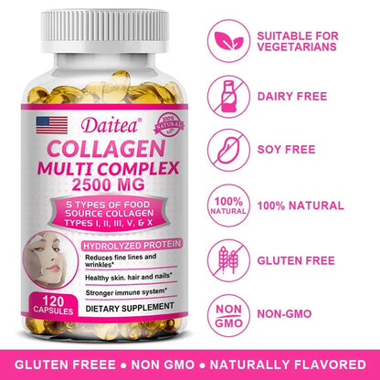 Daitea Hydrolyzed Collagen Supplement – Supports Healthy Skin, Joints, Hair, Nails - Antioxidant - Dietary Supplement