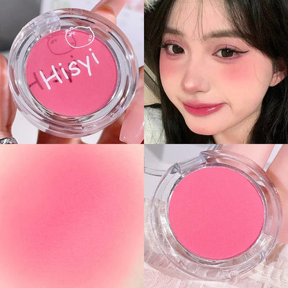 Blushimmer HISYI matte micro flash blush plate featuring natural, soft pink shades in a monochrome blush compact.