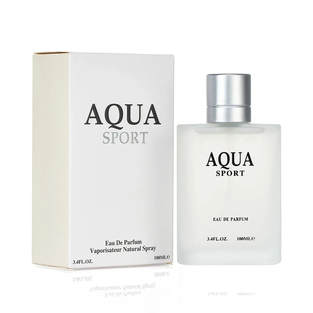 Aqua perfume for men by Blushimmer, 100ml, featuring fresh lime, musk, and oceanic scent in a sleek cologne bottle.