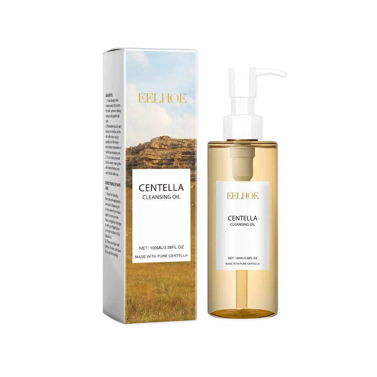 Blushimmer Centella Cleansing Oil makeup remover bottle with pump, gentle facial cleanser with vitamin E for moisturizing and pore shrinking