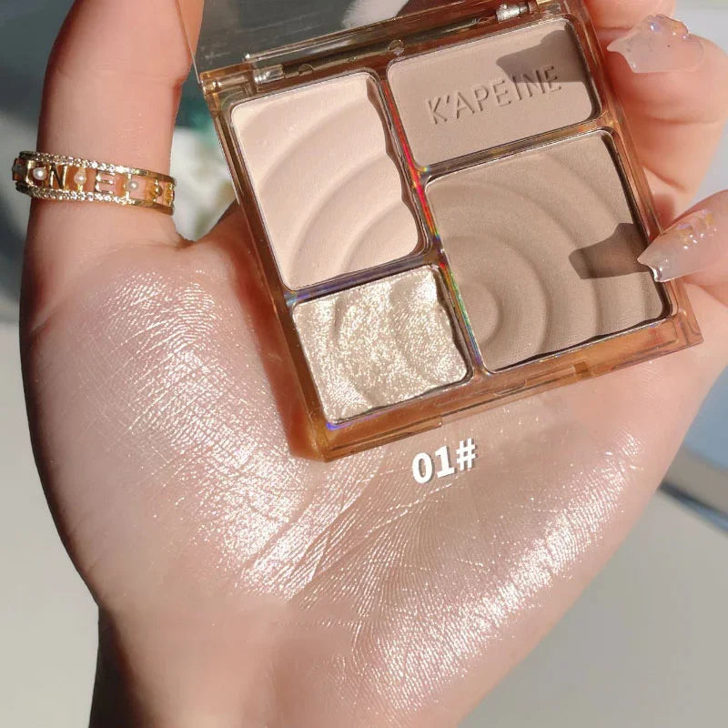 Blushimmer matte highlighter bronzers palette with four colors for face contouring, shading, and long-lasting makeup.
