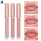 Set of three nude matte velvet liquid lipsticks by Blushimmer, waterproof, long-lasting, non-stick lip glosses for women.