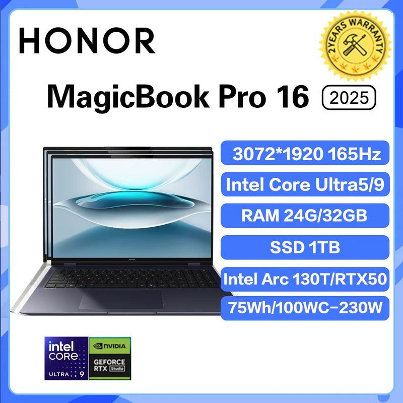 2025 Honor MagicBook Pro 16 Laptop Ultra5 225H/Ultra9 285H 24G/32G 1T 3.1K 165Hz Honor Laptop Notebook Ultrabook Game Computer