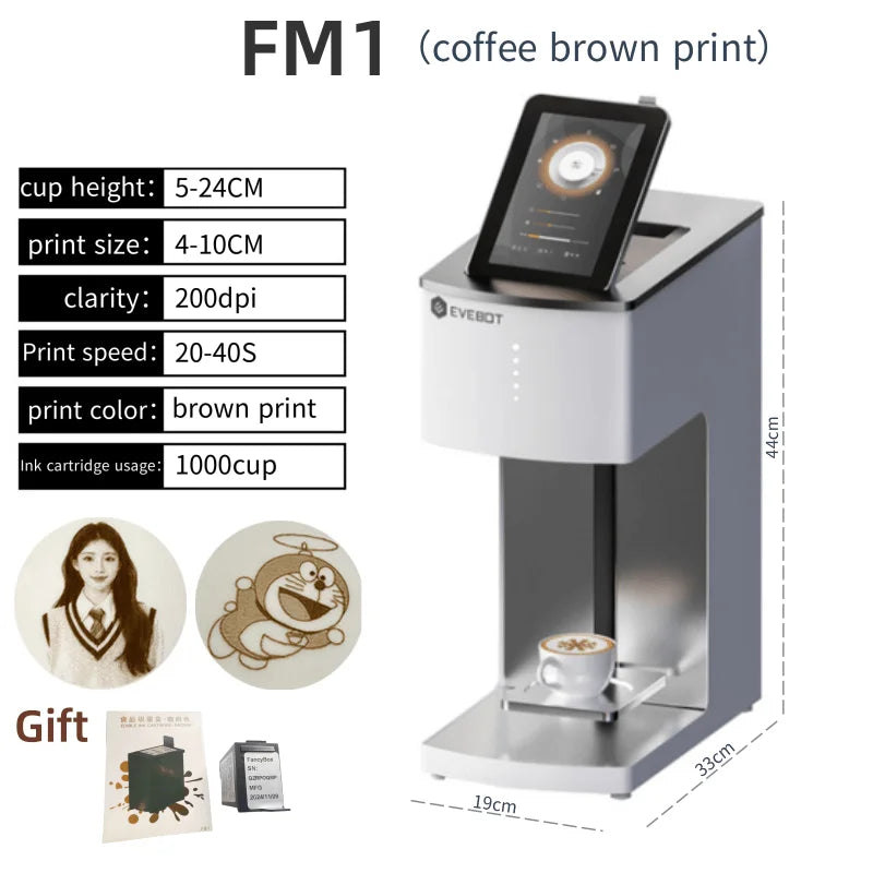 EVEBOT 3d Latte Art Coffee Printer Machine Automatic Beverages Food Selfie With WIFI Connection Printing Edible Ink Cartridges