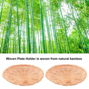 Bamboo Paper Plate Holder - 10 Inch Round Woven Plate Holder, Reusable Paper Plate Holders For Picnic Party