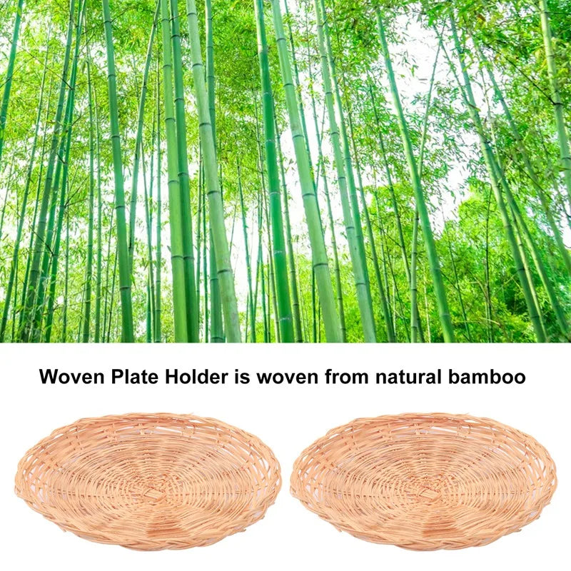 Bamboo Paper Plate Holder - 10 Inch Round Woven Plate Holder, Reusable Paper Plate Holders For Picnic Party
