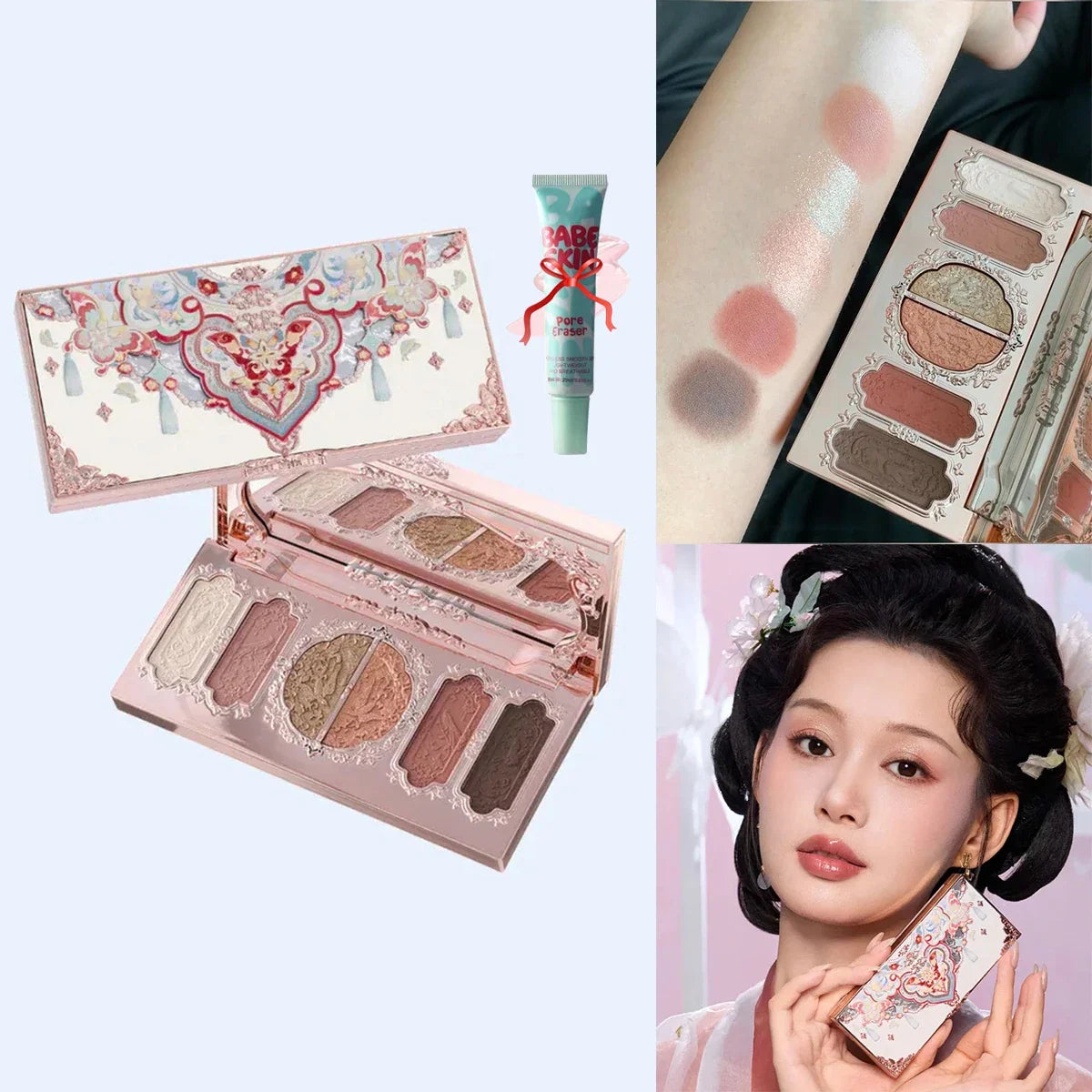 Blushimmer Flower Knows Chocolate Wonder-Shop 8-color eyeshadow palette with warm brown and nude shades for versatile eye looks.
