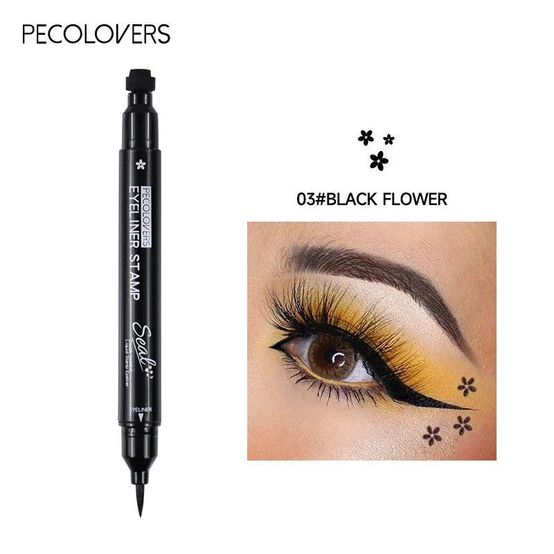 Black waterproof liquid eyeliner with star and moon stamp design from Blushimmer, showcasing the 2-in-1 star and moon stamp eyeliner.
