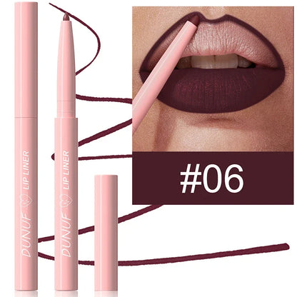 Blushimmer velvet matte lip liner pencil in soft nude and red shades, waterproof and plumping for lip contour and stain application.