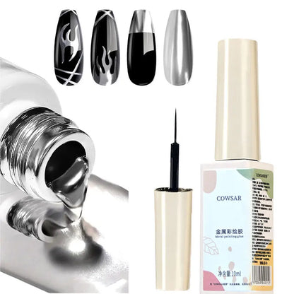 Blushimmer metallic nail gel in silver and gold for 5D mirror chrome effect, featuring 5/8/10/12ml soak-off UV/LED nail polish