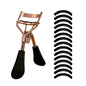 Blushimmer portable eyelash curler with stainless steel body and 15 silicone pads for eyelash extension and curling.