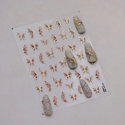 Blushimmer Jelly Butterfly 5D nail art sticker with rhinestone crystals, shiny insect design, self-adhesive manicure decoration.