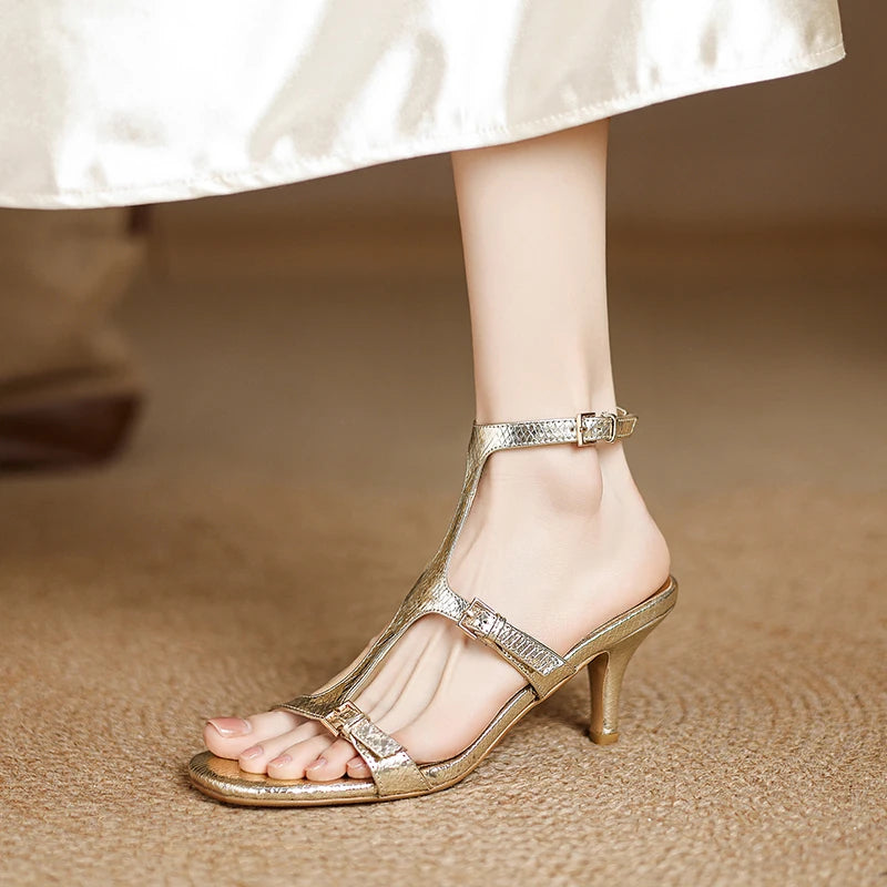 2025 new Summer Women Sandals Microfiber Shoes for Women Sexy High Heel Shoes Vintage Roman Sandals Designer Shoes