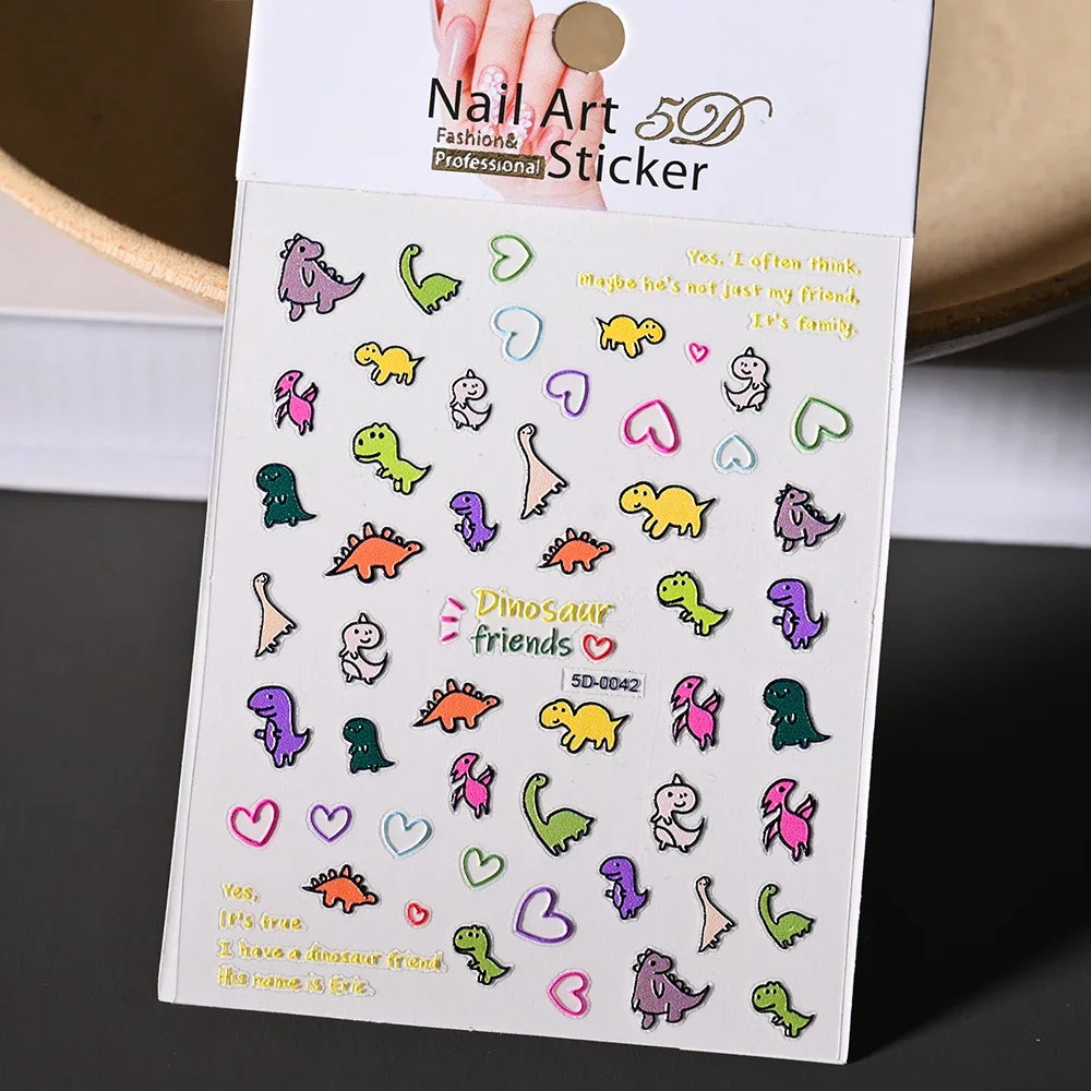 Cute 3D cat and dog nail decals by Blushimmer, featuring cartoon puppy and kitty designs for fun Y2K-inspired nail art.