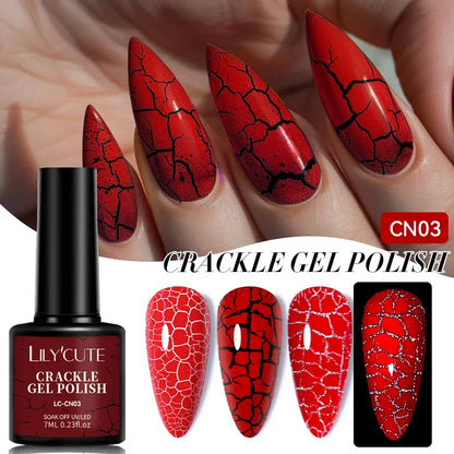 LILYCUTE neon crackle gel nail polish in 7ml bottle, vibrant fluorescent UV gel for semi-permanent nail art and quick-dry manicure.