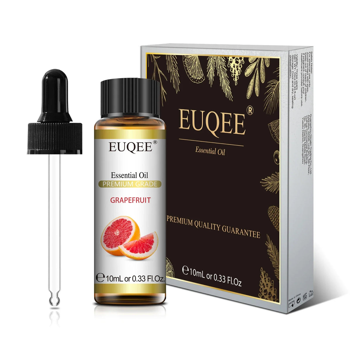 Blushimmer EUQEE 10ml essential oil set featuring lavender, jasmine, eucalyptus, vanilla, sandalwood, orange, lemon, oregano, and neroli fragrances.