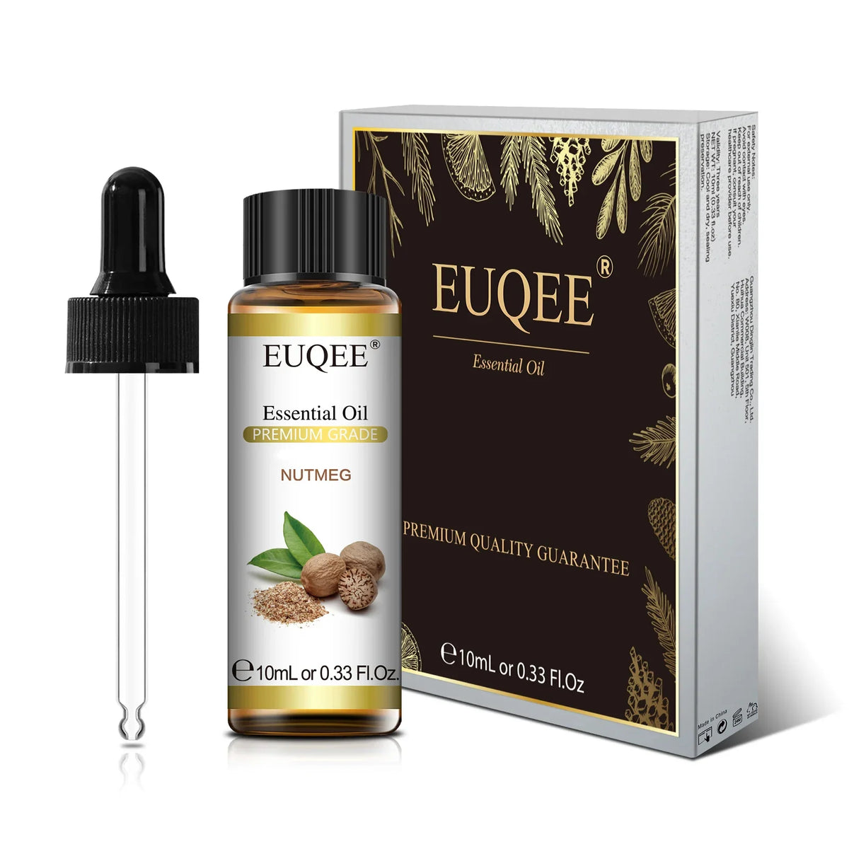 Blushimmer EUQEE 10ml essential oil bottle with lavender, jasmine, eucalyptus, vanilla, sandalwood, orange, lemon, oregano, and neroli.