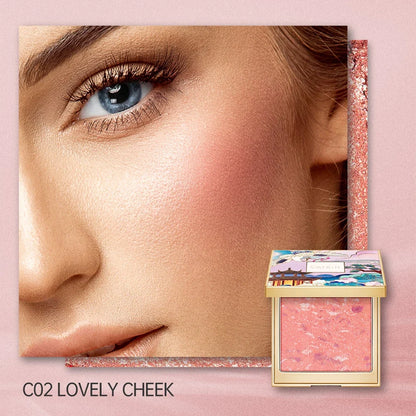 Blushimmer Catkin Eternal Love rosy cranes baked blush powder with silky smooth texture and natural red tones, Chinese style makeup.