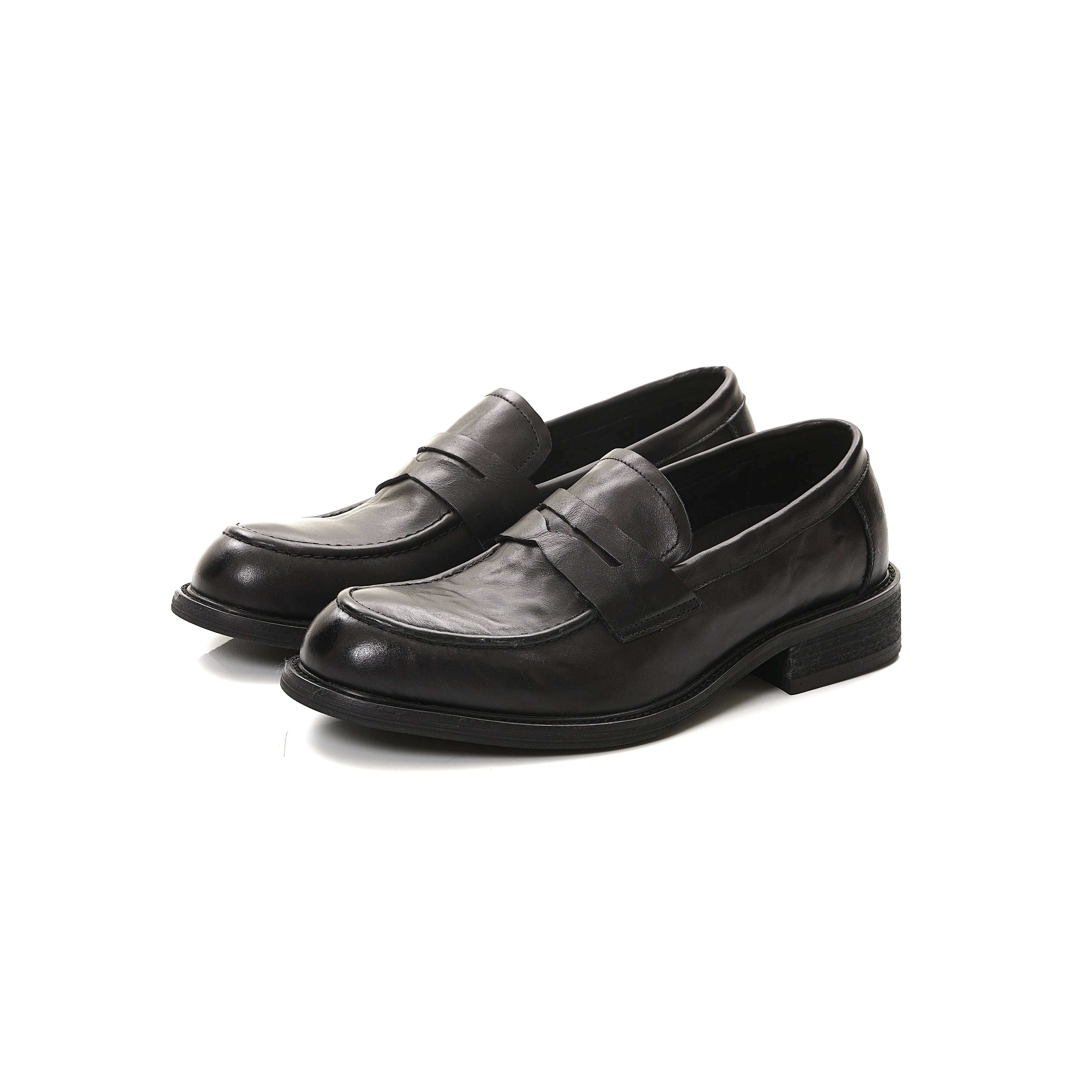 Elegant slip in loafers for men classic commuting square toe genuine cowhide derby formal dress leather shoes