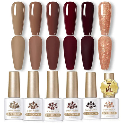 Born Pretty 6pcs crystal amber gel nail polish set featuring jelly pink and nude shades for semi-permanent UV and LED manicure.