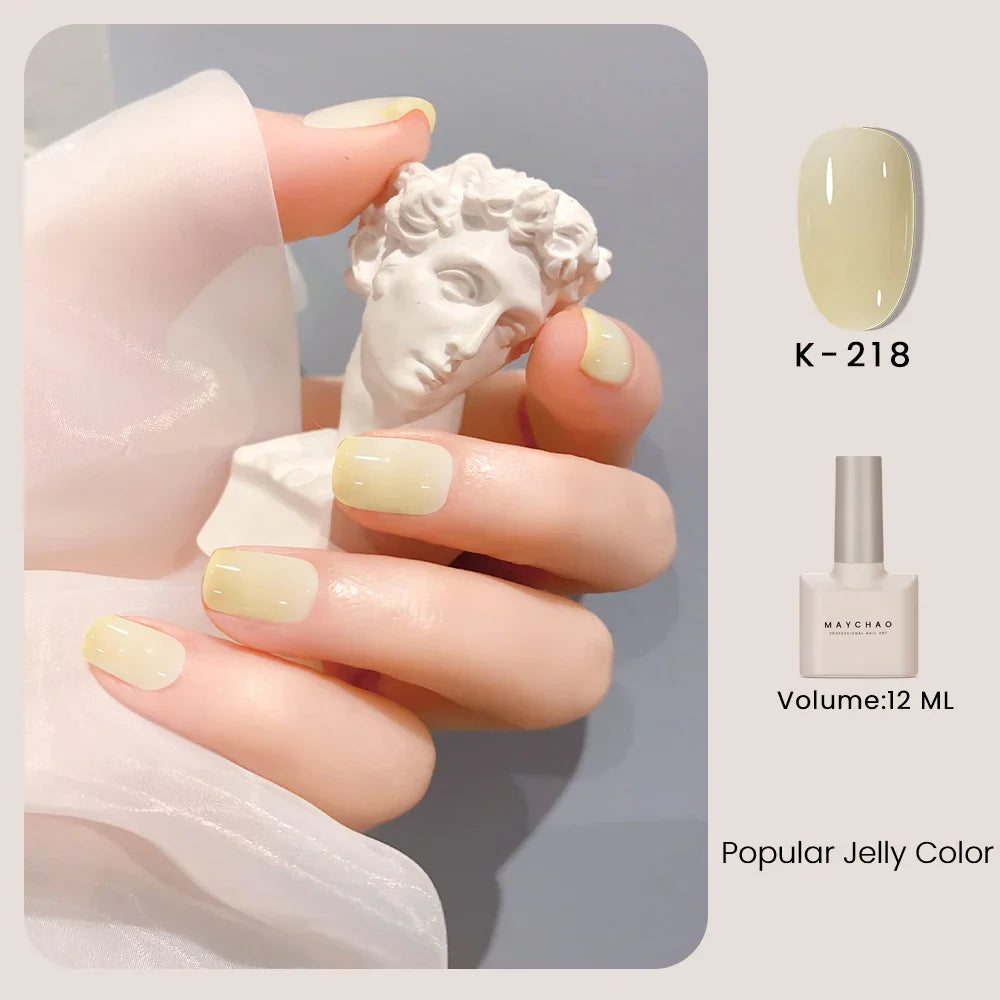 Blushimmer MAYCHAO 12ml jelly gel nail polish top coat for semi-permanent UV and LED gel nails, long-lasting manicure finish.