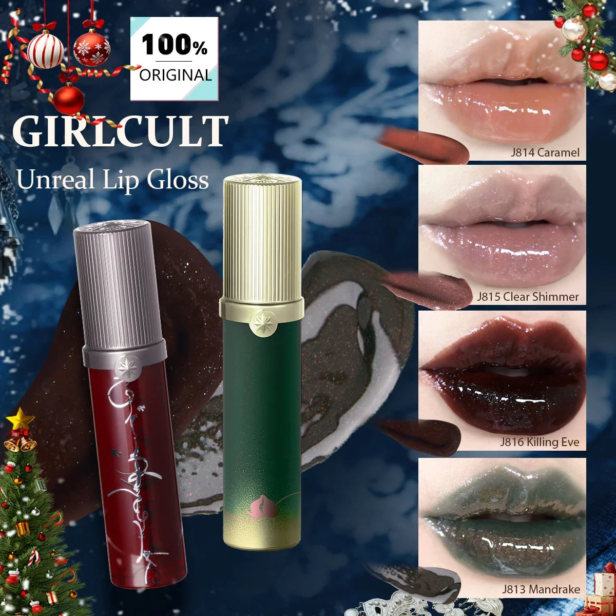Blushimmer Girlcult Unreal Lip Gloss with iridescent shades, glossy, moisturizing, non-sticky formula for gradient lips and holiday looks.