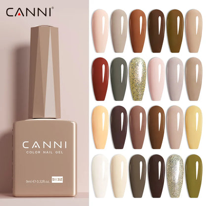 Blushimmer CANNI Hema Free Nail Gel Polish Fall Color Collection with semi-permanent diamond long wear top coat in vibrant red and nude shades.