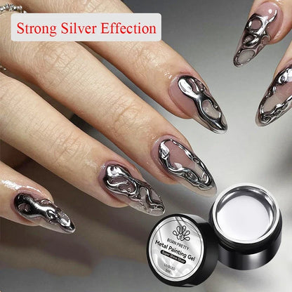 Blushimmer Born Pretty metallic 5ml silver gel polish with mirror finish, ideal for nail art and soak-off gel manicure.