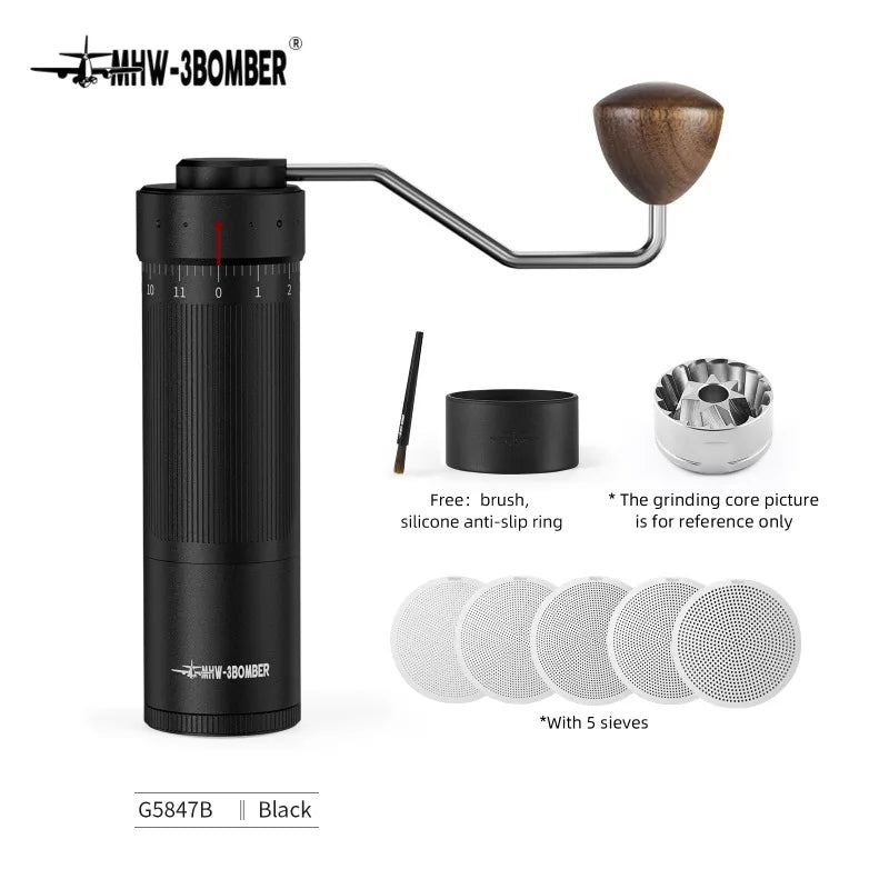 MHW-3BOMBER Hand Coffee Bean Grinder Adjustable Manual Coffee Grinder 7 Core Stainless Steel Conical Burr Barista Tools Gifts