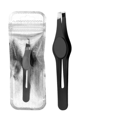 Blushimmer stainless steel eyebrow tweezer with slanted tip for precise hair removal and eyebrow shaping.